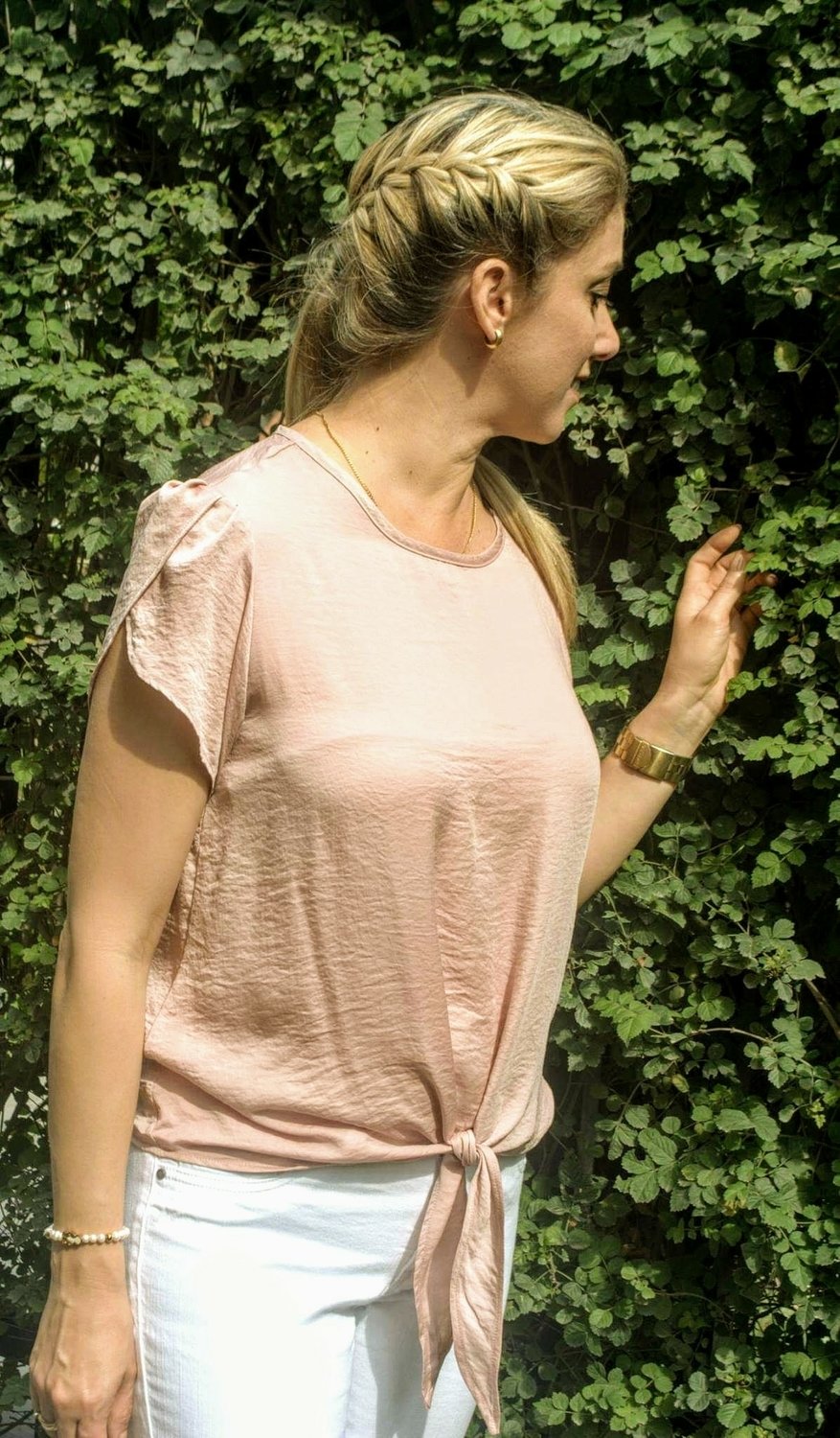 Blusa satín rosa con nudo