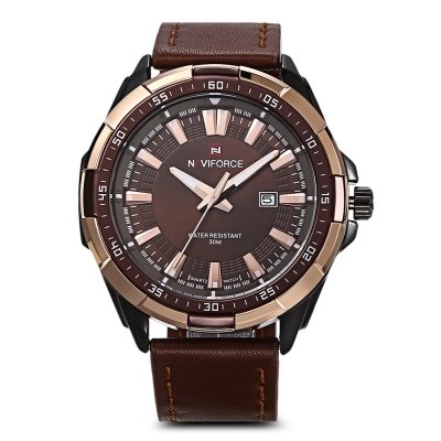 NAVIFORCE 9056 Male Quartz Watch Leather Strap 3ATM Water Resistant Luminous
