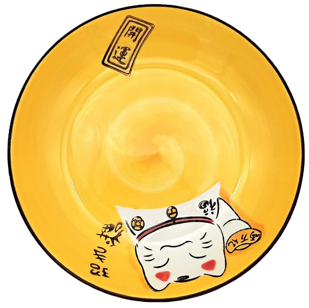 Lucky Cat Japanese Style Ceramic Plate 6" - Yellow