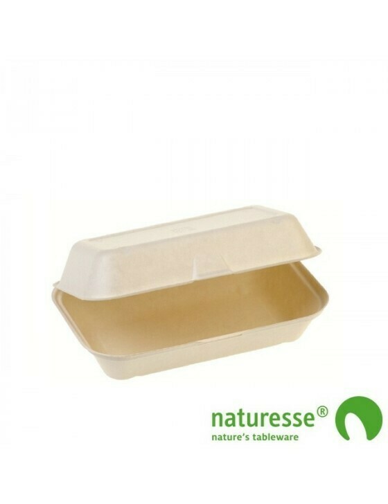 Bagasse 1-vaks menubox XL 23,5x19,5x7,5cm, verpakt 125 stuks