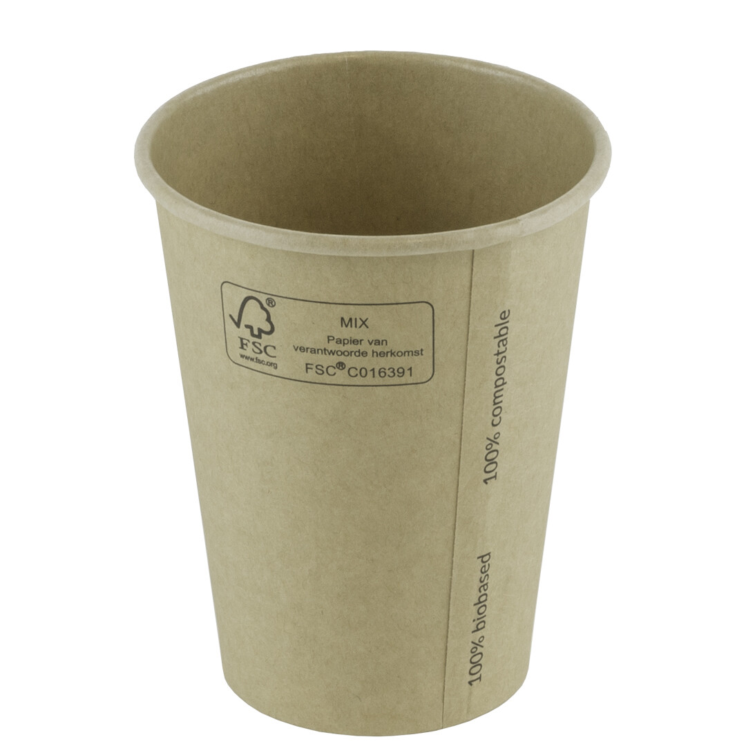 FSC® kraft/PLA koffiebeker 8oz/240ml/8cm Ø, verpakt per 1000 stuks