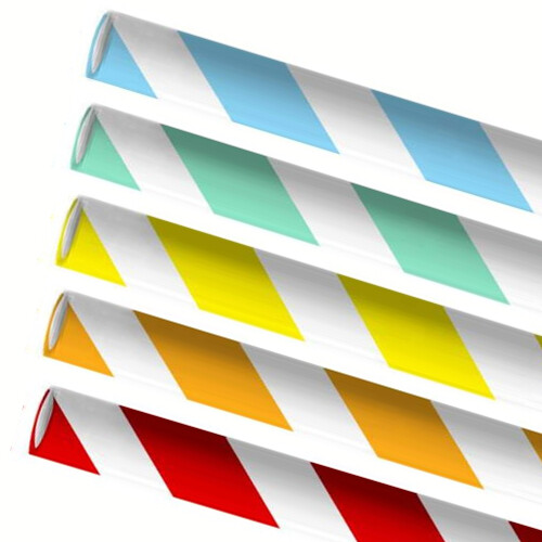 Premium papieren rietjes 0,8x24cm 5 kleuren Swirlmix, verpakt per 250 stuks
