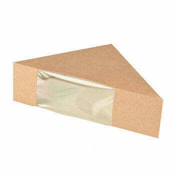 Kartonnen sandwichboxen met venster van PLA 'pure' 12,3 cm x 12,3 cm x 5,2 cm bruin, verpakt per 500 stuks