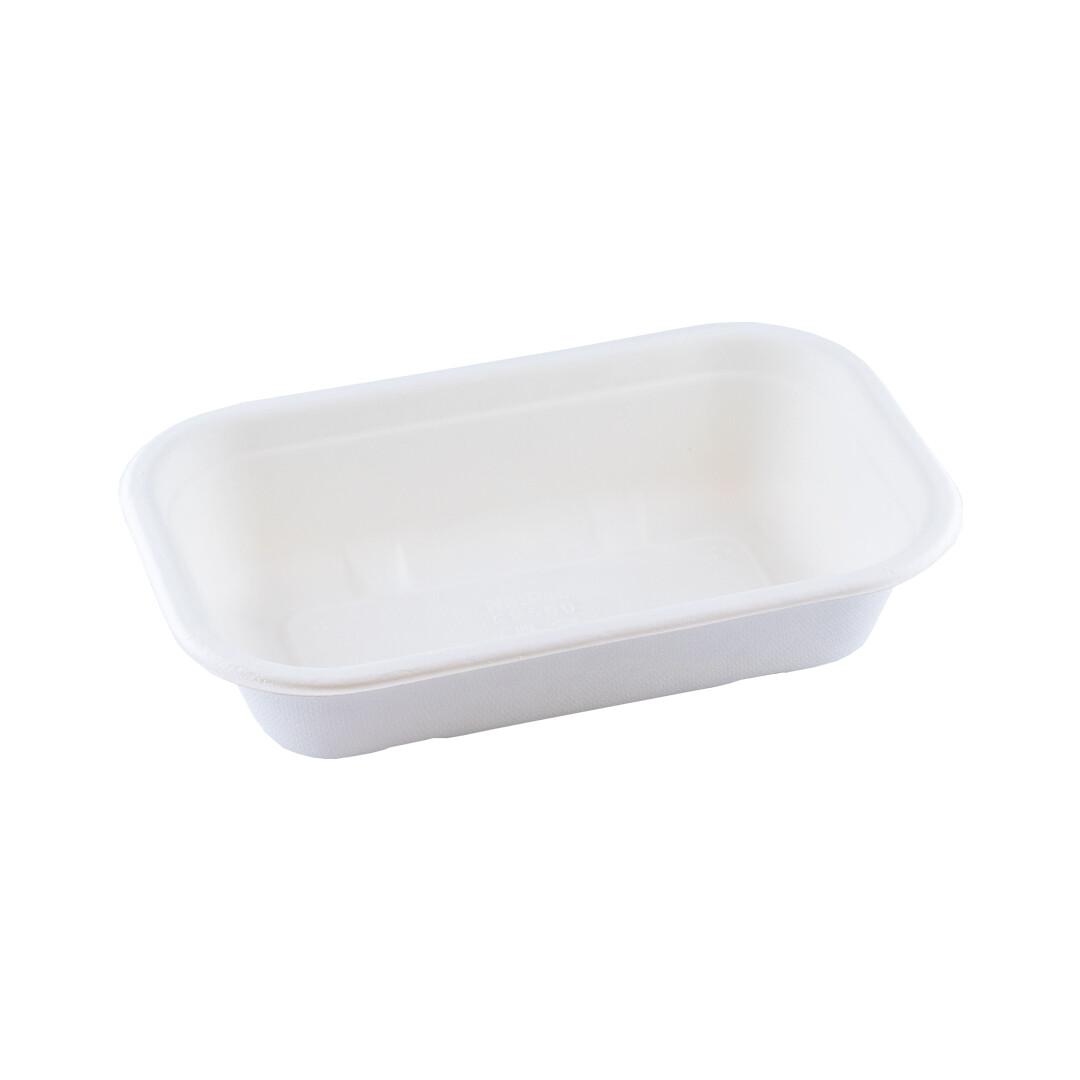 Bagasse maaltijdbak wit 500ml/20,5x13x4,5cm, verpakt per 125 stuks