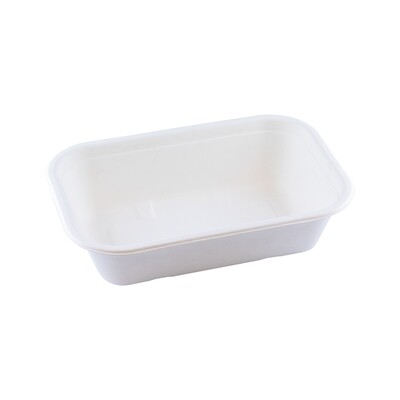 Bagasse maaltijdbak wit 850ml/22,9x15,3x5cm BIO-laminated, verpakt per 250 stuks