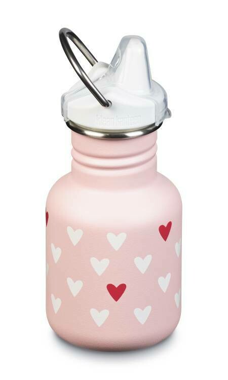 Klean Kanteen kinderdrinkflesje 12oz/ 355ml, roze met hartjes, verpakt per stuk