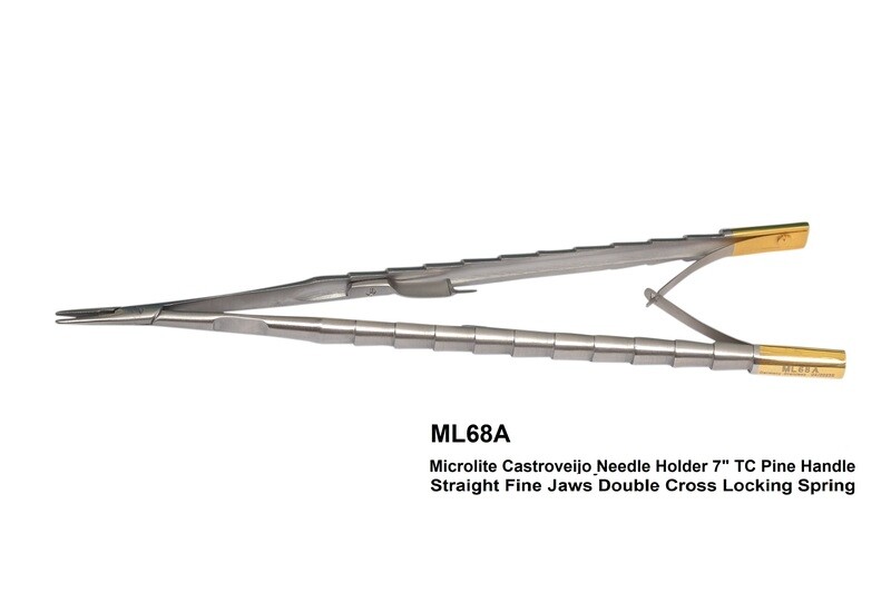 Castro Needle Holder 7&quot; Pine Handle TC  Straight Fine Jaws Double Spring