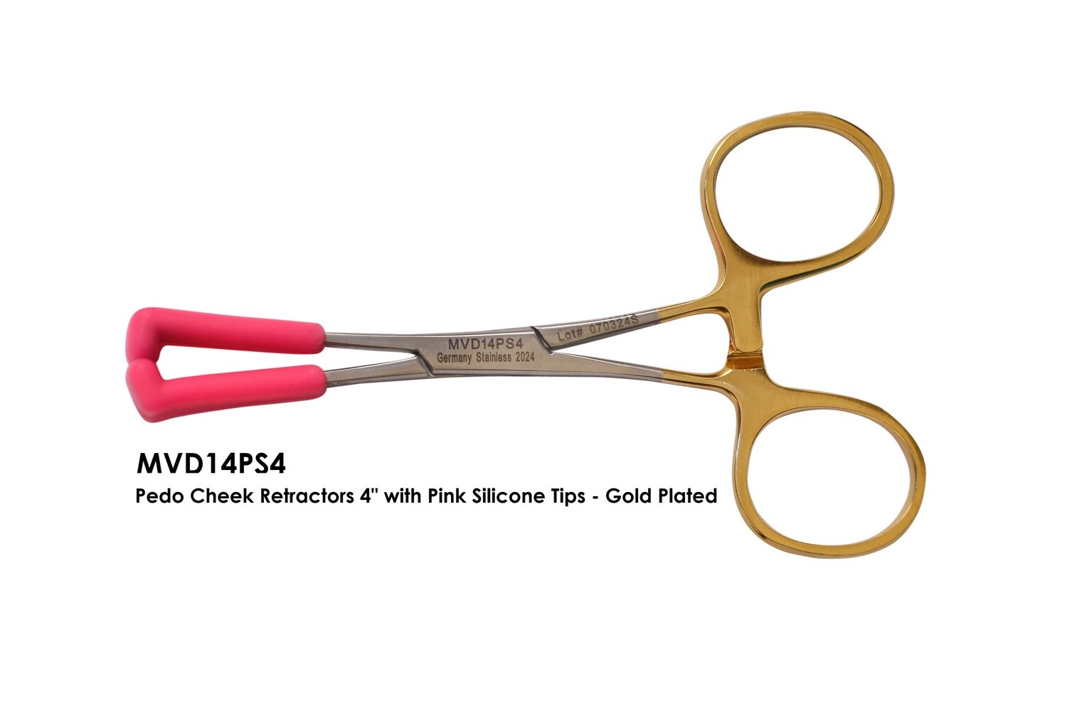 Pedo Mini Cheek &amp; Lip Retractor 4&quot; Pink Silicone Tips Gold Handles