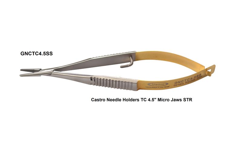 Castro Needle Holder TC 4.5&quot; Flat Handle Micro Jaws Straight