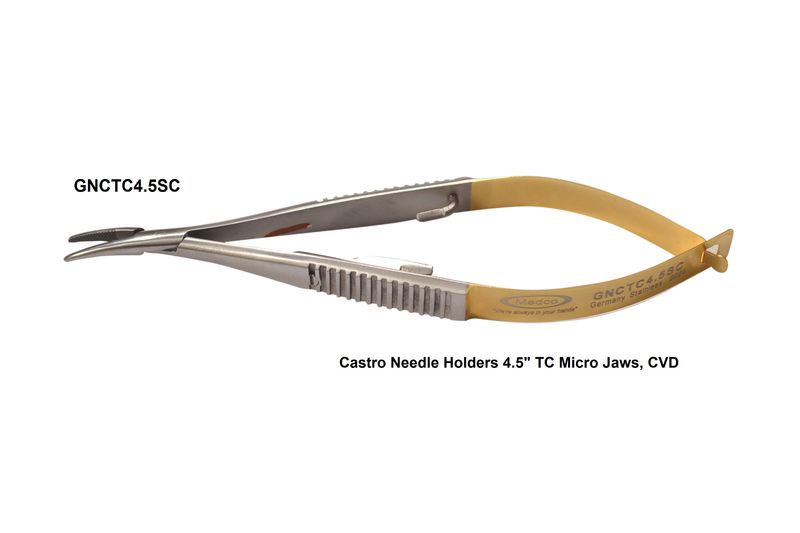 Castro Needle Holder TC 4.5&quot; Flat Handle Micro Jaws Curved