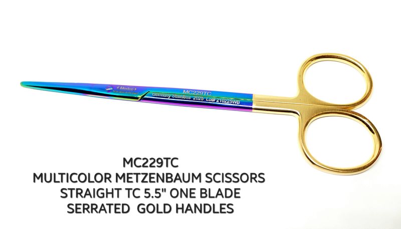 Metzenbaum Scissors 5½&quot; TC Straight One Blade Serrated Gold Handles