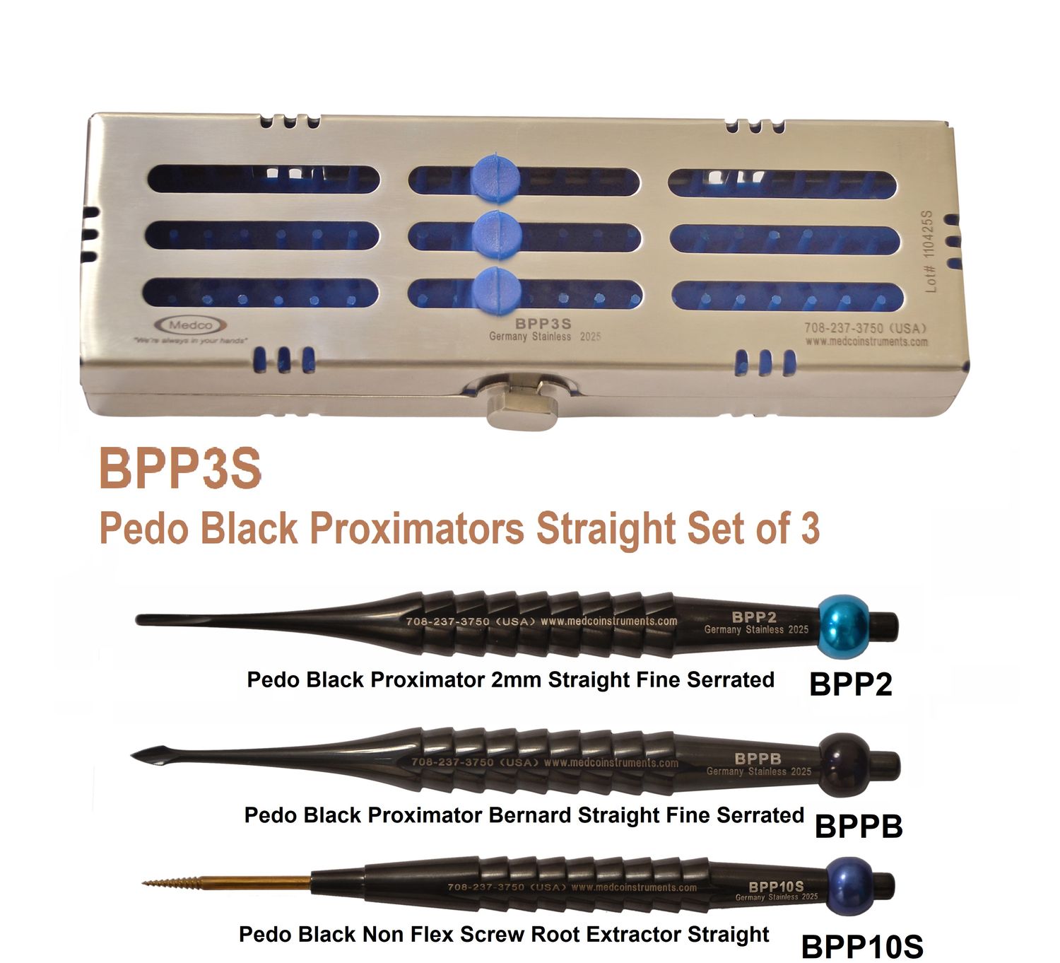 Pedo Black Proximator Straight set of 3 with Metal Case