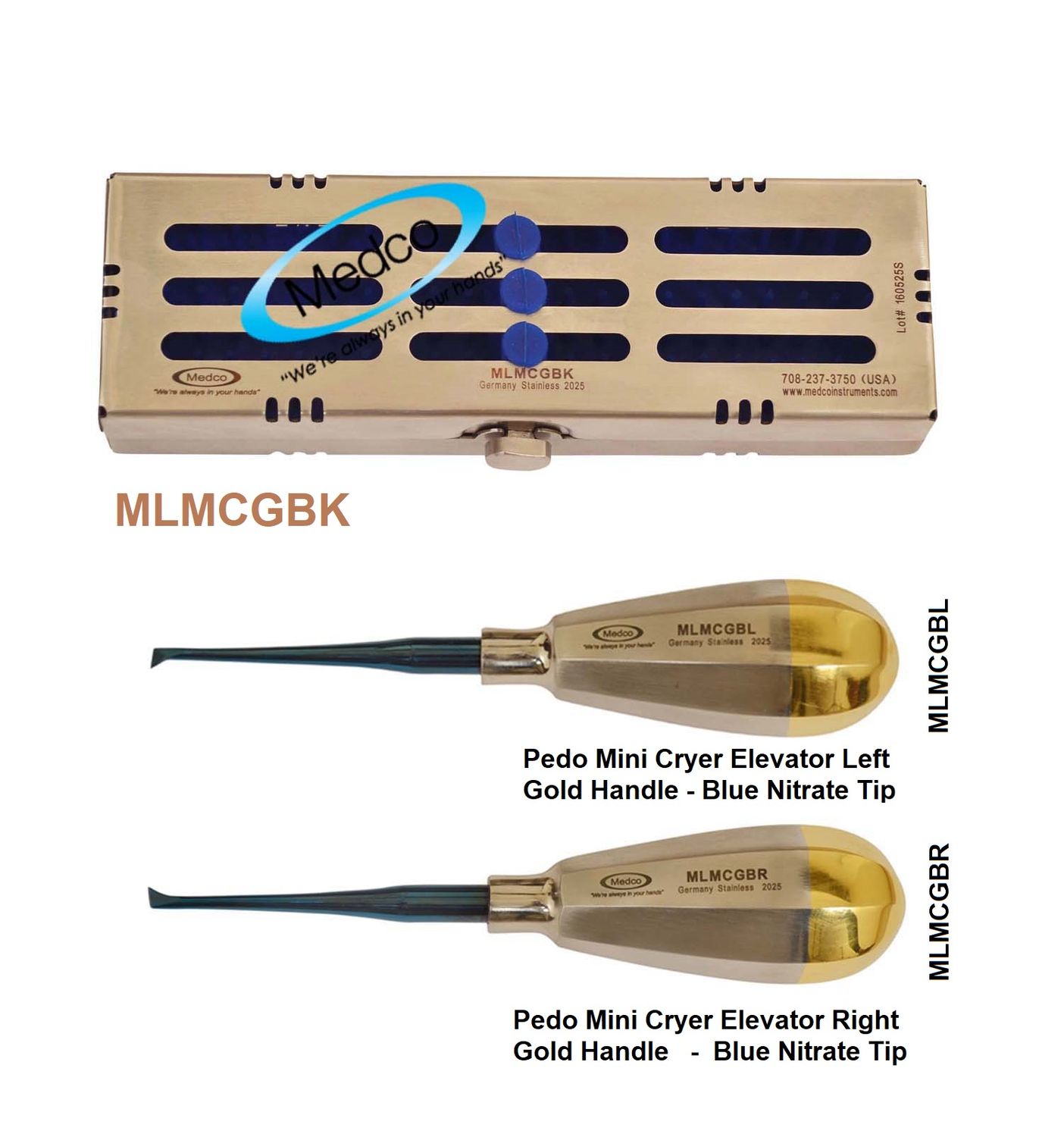 Pedo Mini Cryer Left &amp; Right Gold Handles with Blue Nitrate Tips w/ Metal Case