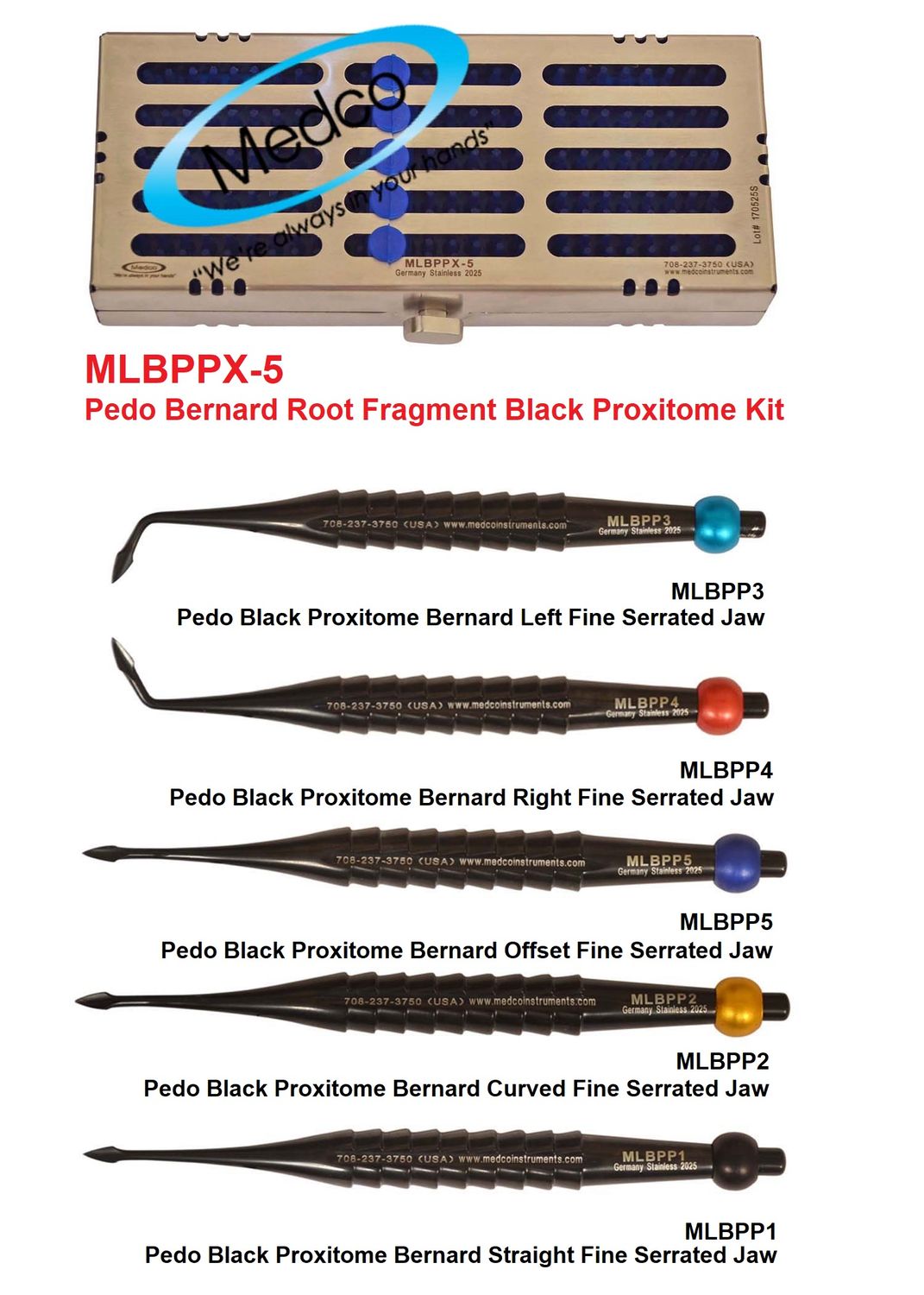 ​Pedco Bernard Root Fragment Black Proxitome Kit of 5 with Metal Case  Straight, Curved, Right, Left, Offset