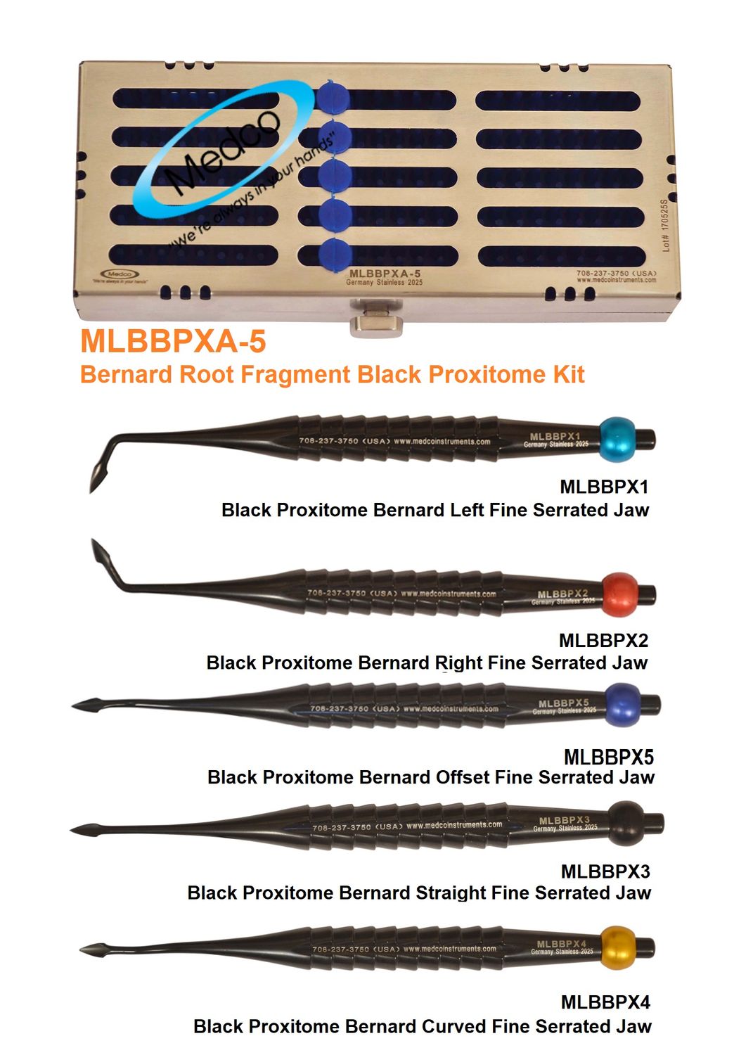 Bernard Root Fragment Black Proxitome Kit of 5, with Metal Case Left, Right, Straight, Curved, Offset