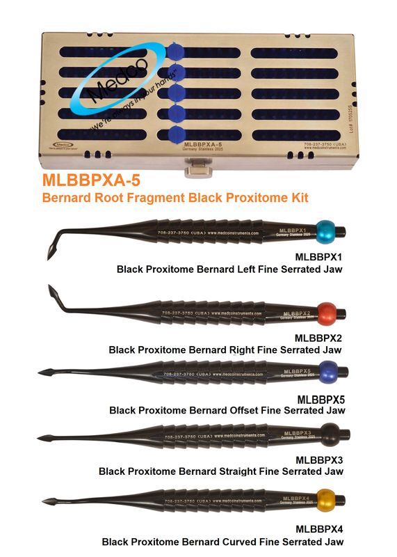 Bernard Root Fragment Black Proxitome Kit of 5, with Metal Case Left, Right, Straight, Curved, Offset