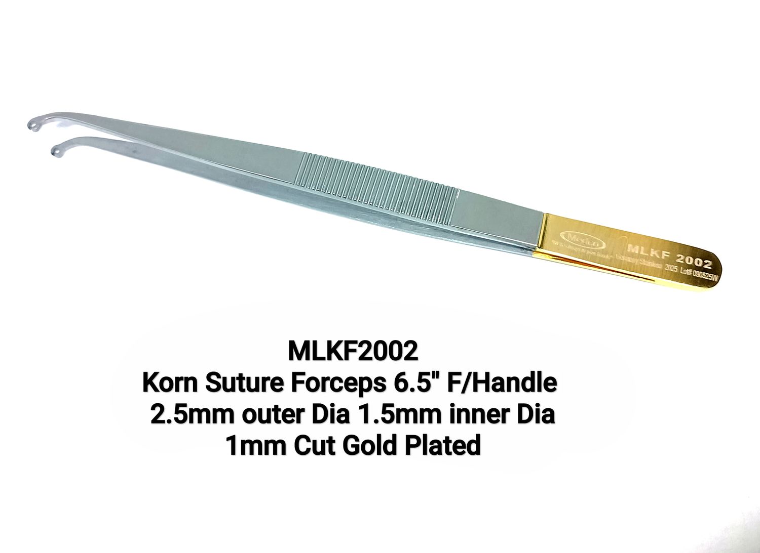 Korn Suture Forceps 6.5&quot; OD 2.5mm ID 1.5mm, Flat Handle