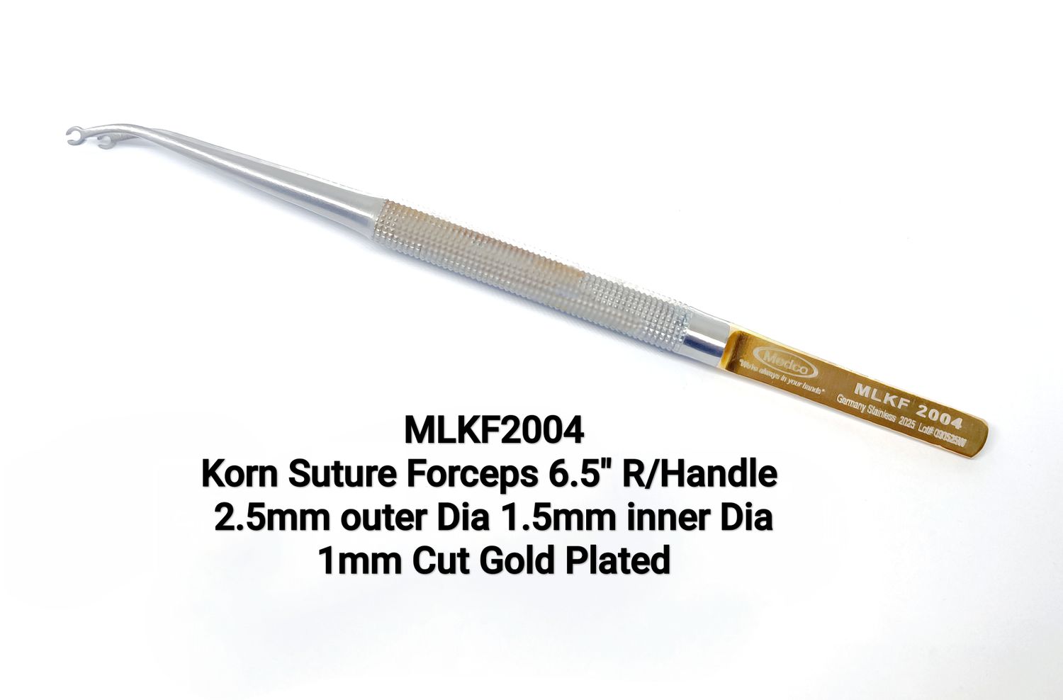 Korn Suture Forceps 6.5&quot; Round Handle OD 2.5mm ID 1.55mm