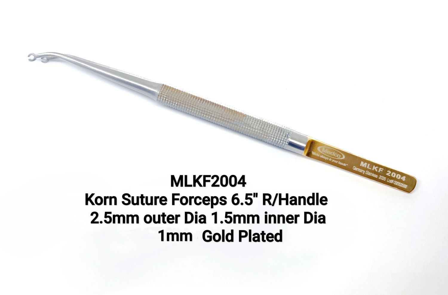 Korn Suture Forceps 6.5&quot; Round Handle OD 2.5mm ID 1.55mm