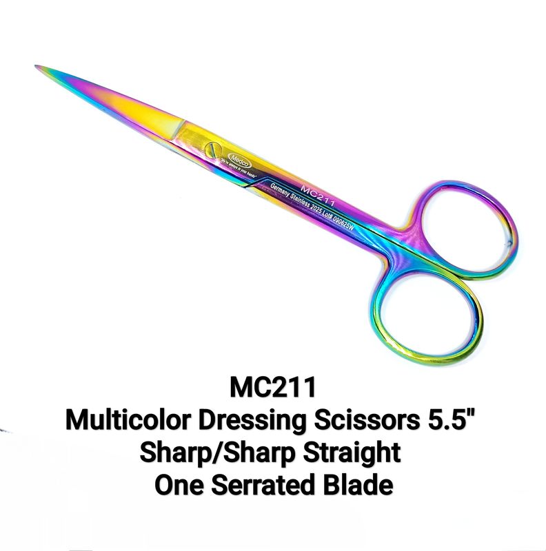Multicolor Dressing Scissors 5.5&quot; Sharp/Sharp Straight One Blade Serrated