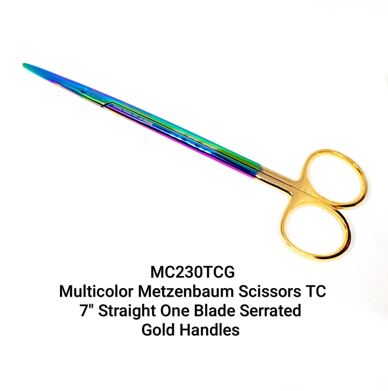 Multicolor Metzenbaum Scissors 7&quot; TC Straight One Blade Serrated