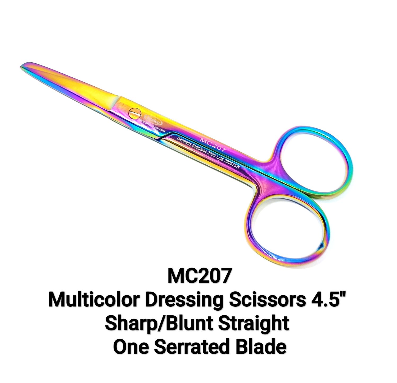 Multicolor Dressing Scissors 4.5&quot; Sharp/Blunt Straight One Blade Serrated