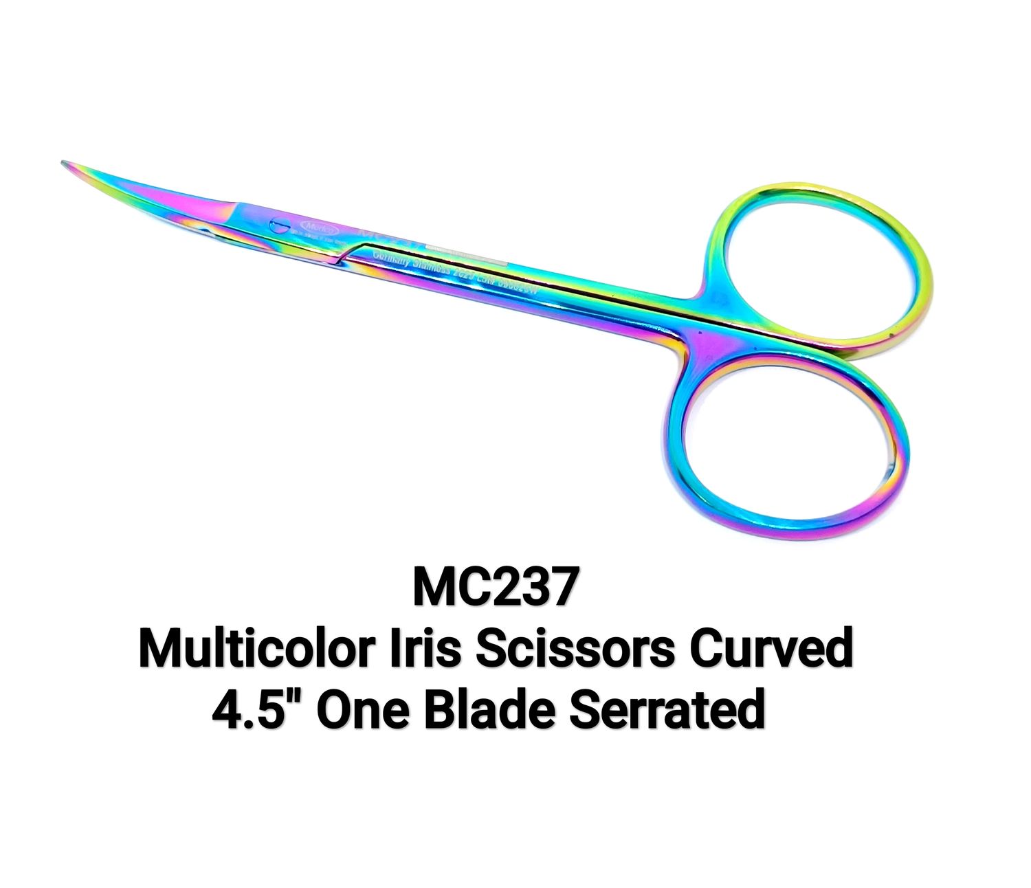 Multicolor Iris Scissors 4½&quot; Curved One Blade Serrated