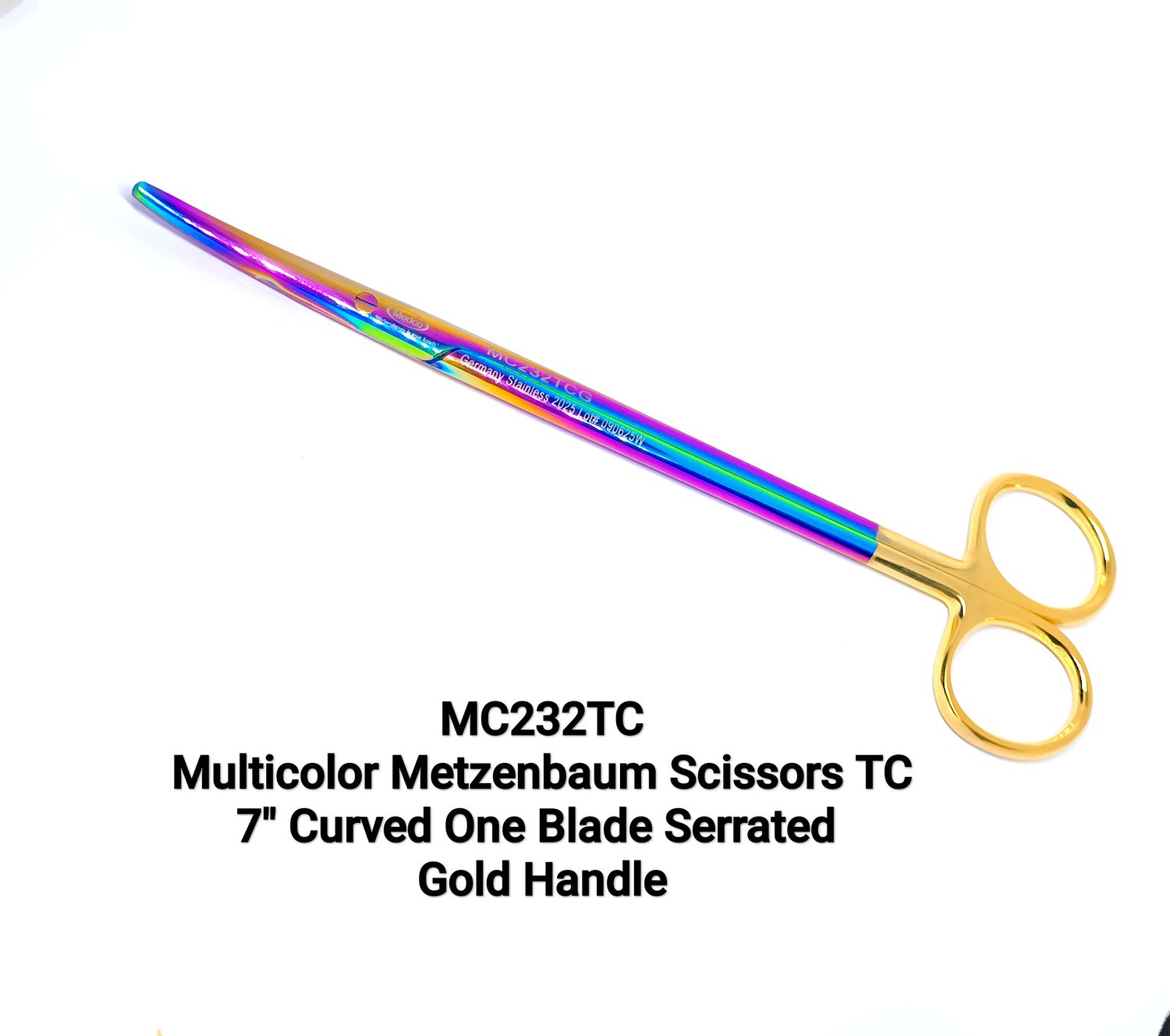 Multicolor Metzenbaum Scissors TC 7&quot; Curved One Blade Serrated