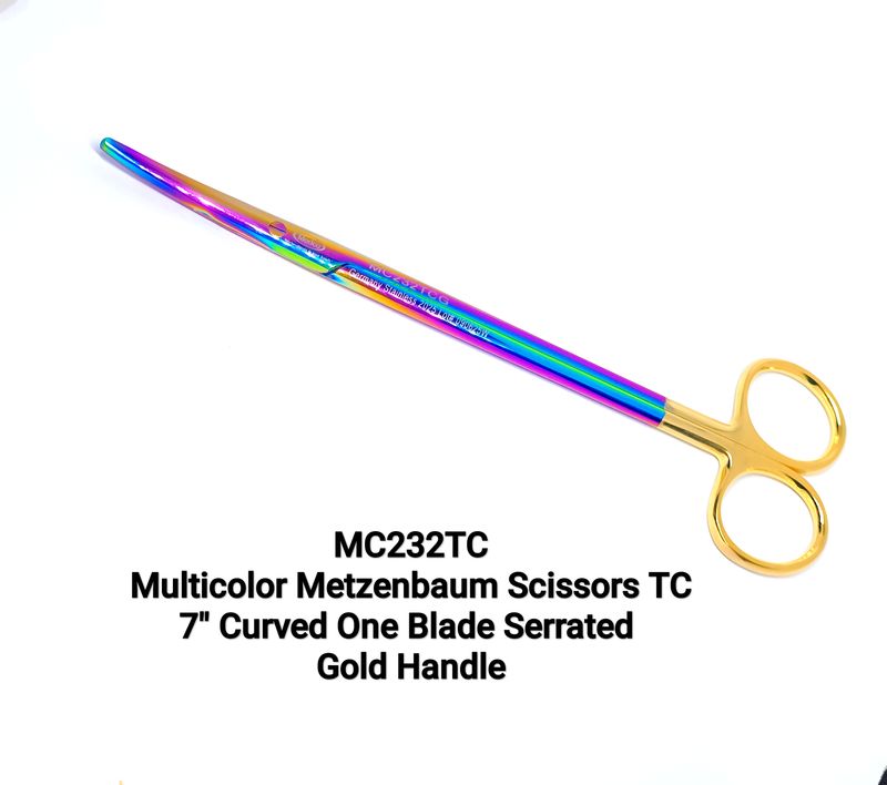 Multicolor Metzenbaum Scissors TC 7&quot; Curved One Blade Serrated