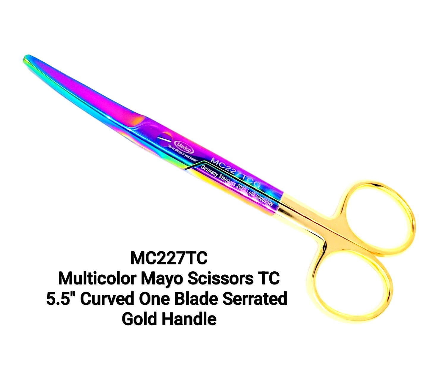 Multicolor Mayo Scissors 5.5&quot; TC Curved One Blade Serrated