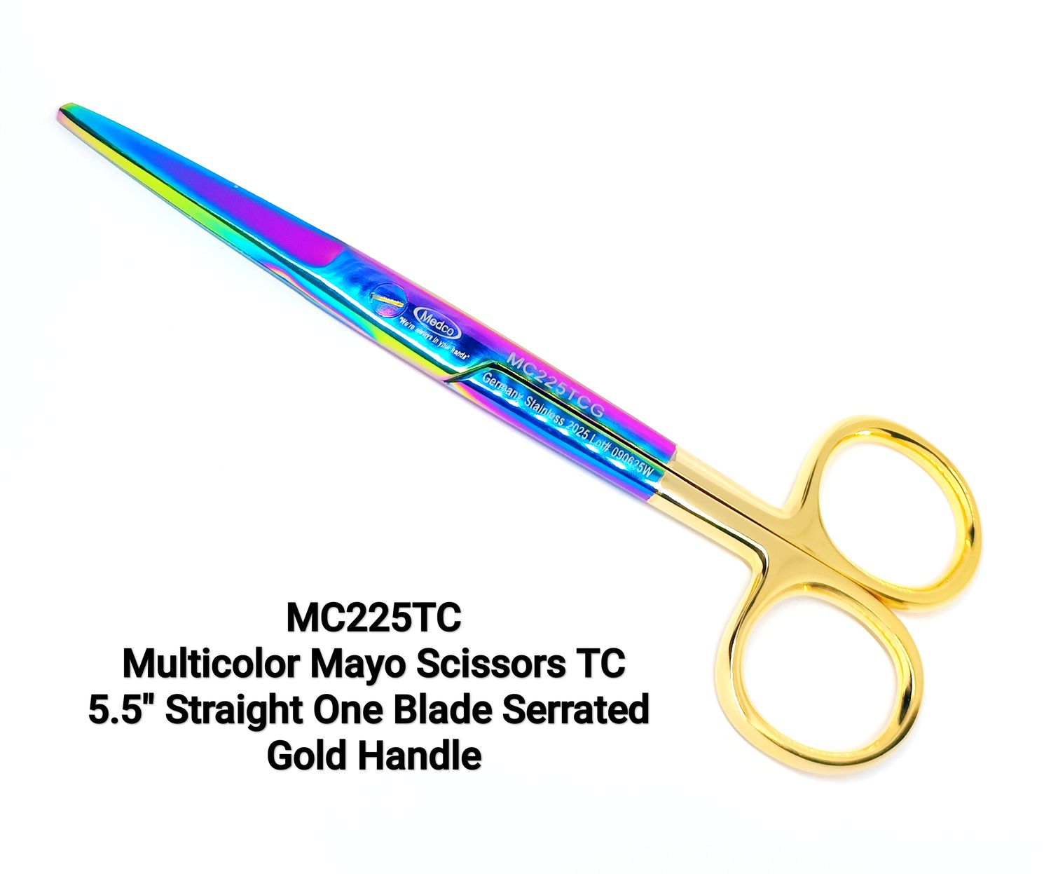 Multicolor Mayo Scissors TC 5.5&quot; Straight One Blade Serrated