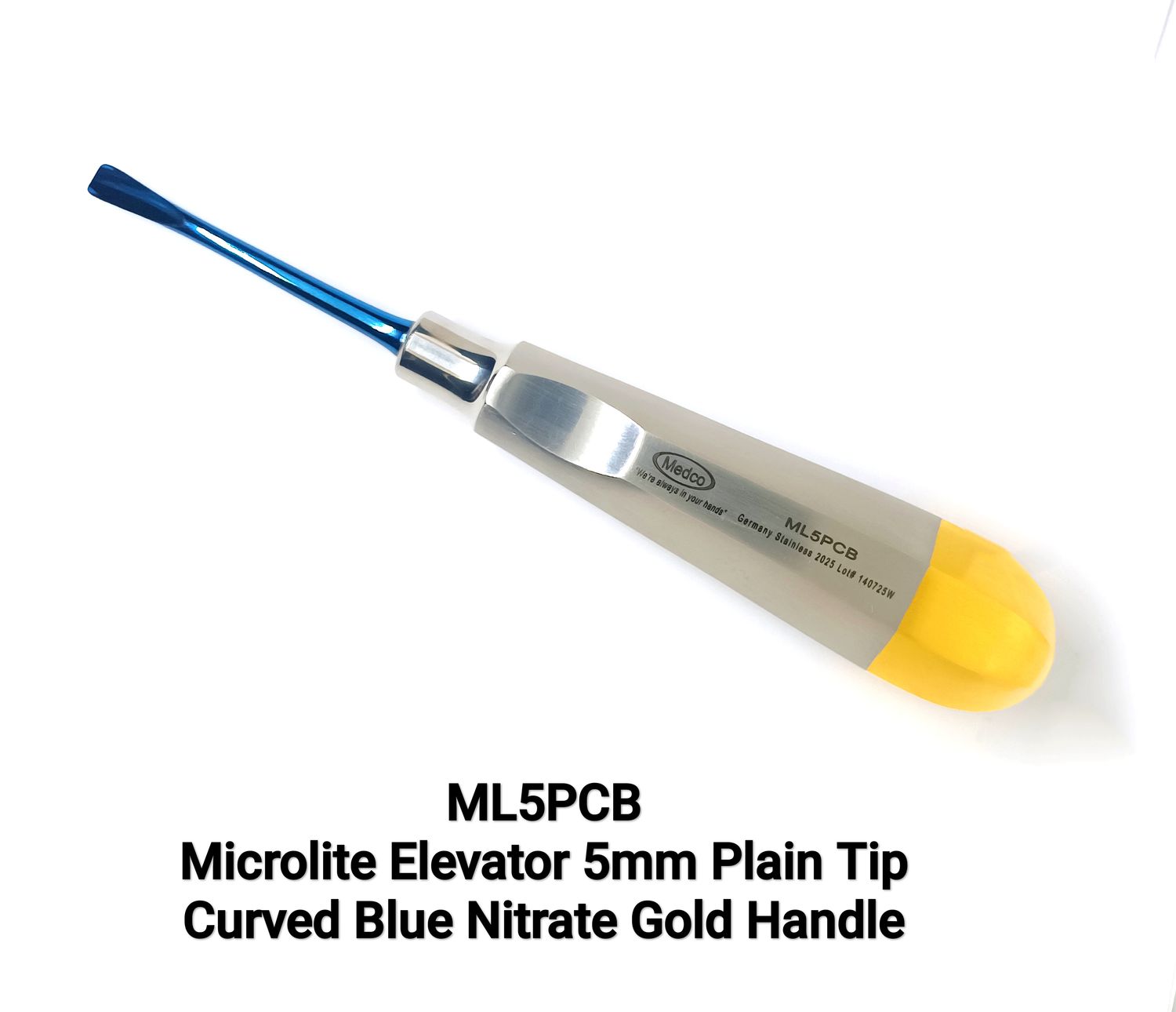 ​Elevator 5mm Plain Tip Curved Blue Nitrate Gold Handle