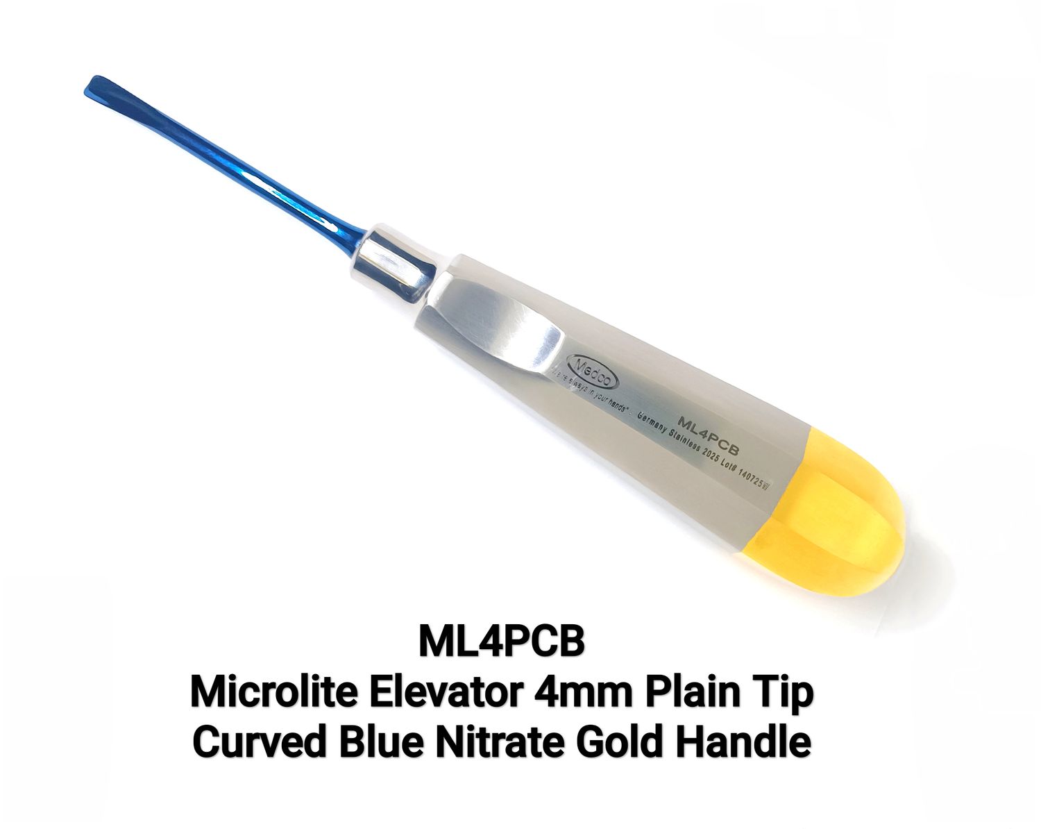 ​Elevator 4mm Plain Tip Curved Blue Nitrate Gold Handle