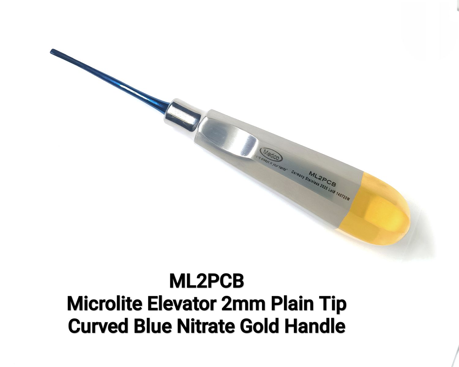Elevator 2mm Plain Tip Curved Blue Nitrate Gold Handle