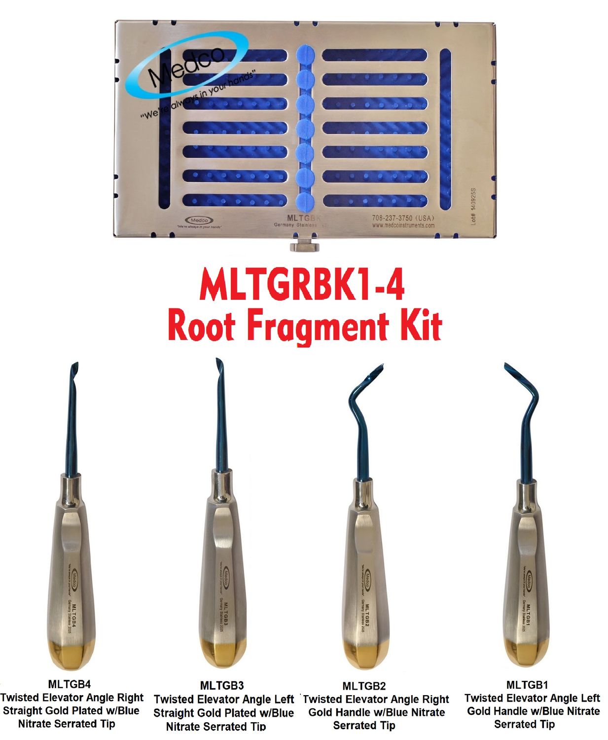 Twisted Root Fragment Kit Left &amp; Right Angle &amp; Straight 1-4 Blue Nitrate Tips with Metal Cassette