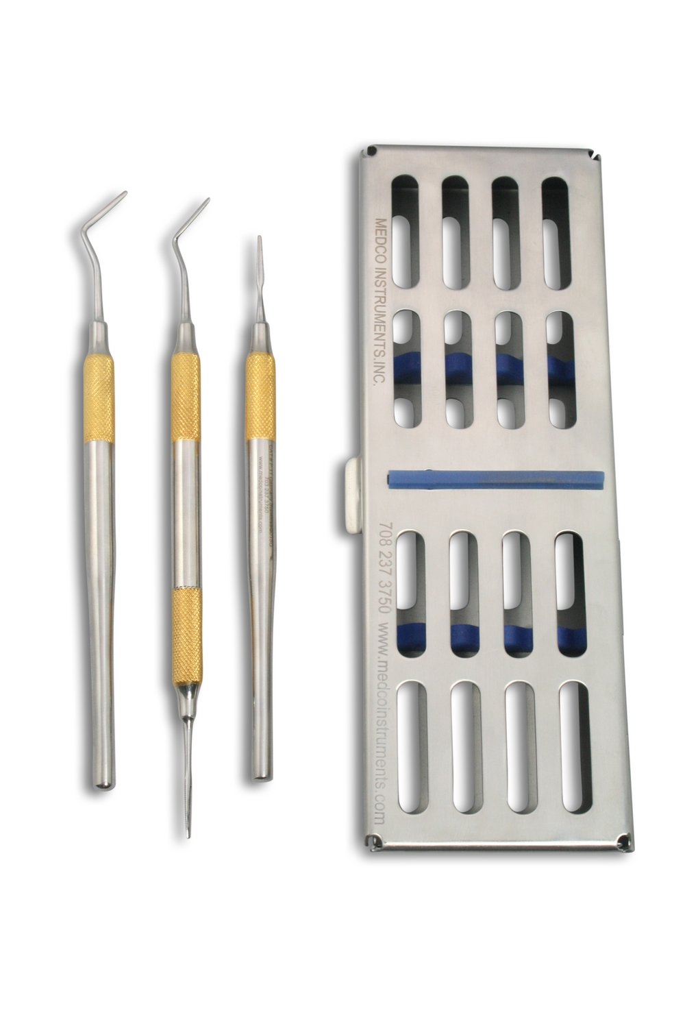 Peritome Set of 3 Gold Handles Serrated Blades with Metal Case