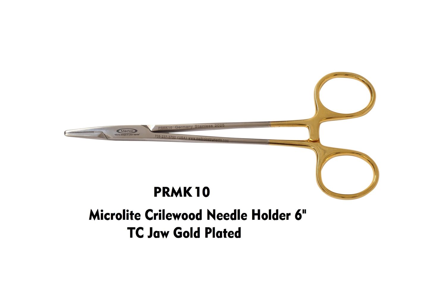 Crilewood Needle Holder 6&quot; TC Jaws Gold Plated Rings