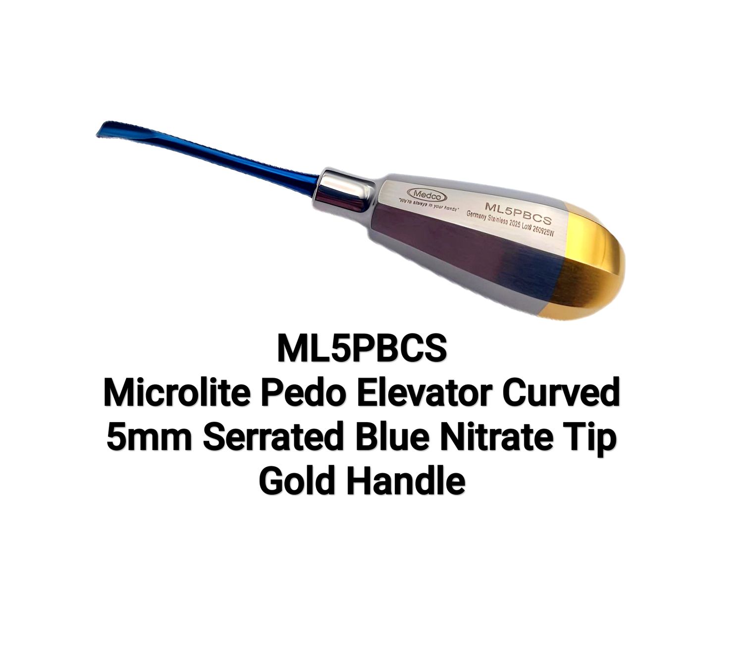 Microlite Pedo 5mm Curved Serrated Blue Nitrate Tip Gold Handle