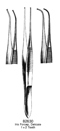 IRIS Forceps Delicate 1 x 2 Teeth Straight 4&quot;