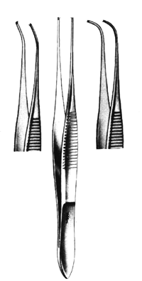 IRIS Forceps Delicate 1 x 2 Teeth Full Curved 4&quot;