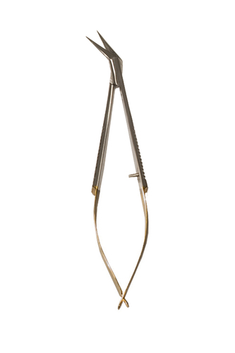 Castroviejo Scissors, Flant Handle, 5.5&quot; TC Blades Angled One Blade Serrated