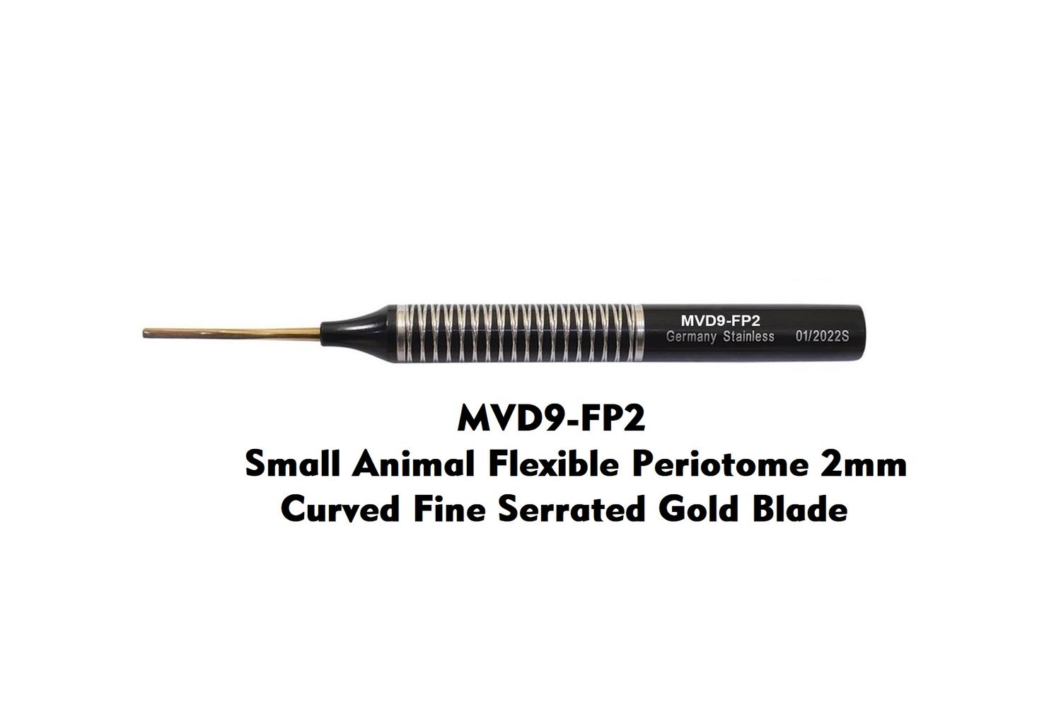 Small Animal Flexible Periotome 2mm Fine Serrated Curved Gold Blade