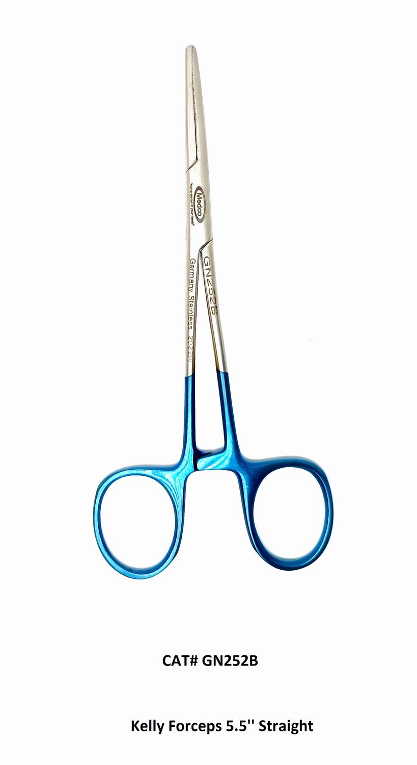 Kelly Forceps 5.5" Blue Handles Straight