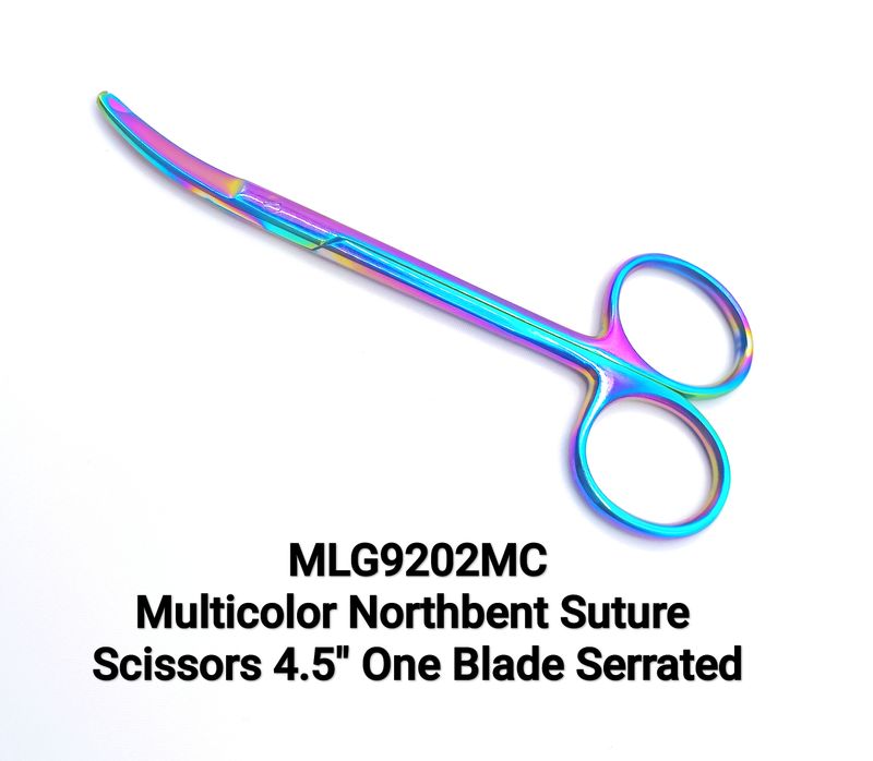 Multicolor Northbent Suture Scissors 4.5" One Blade Serrated