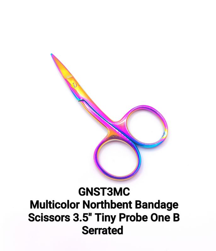Multicolor Northbent Bandage Scissors 3.5" Tiny Probe One Blade Serrated