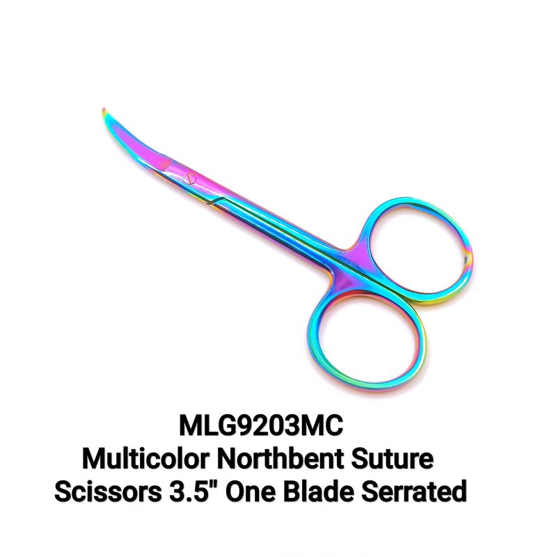 Multicolor Northbent Suture Scissors 3.5" One Blade Serrated
