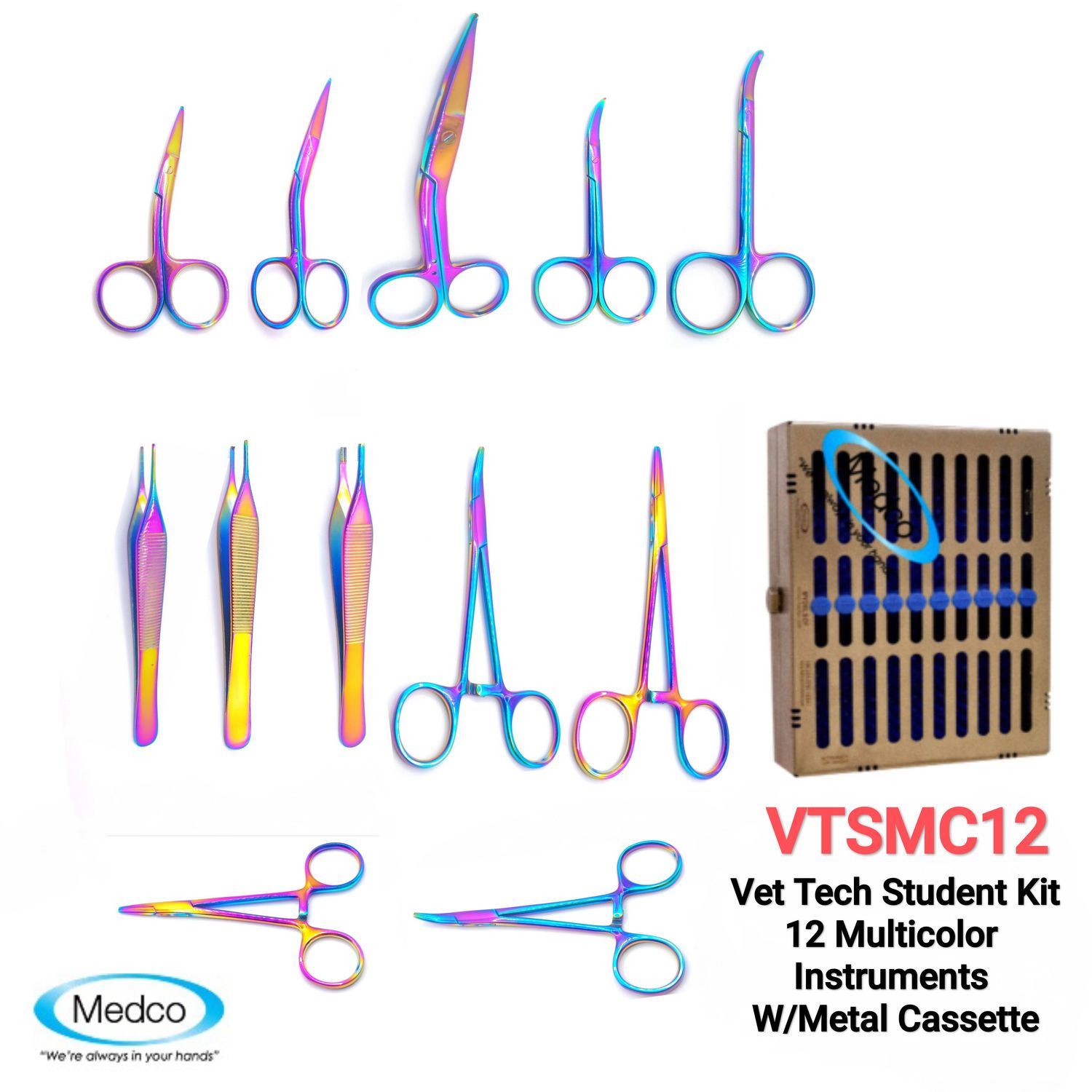 Vet Tech Student Kit Multicolor 12 with Metal Case