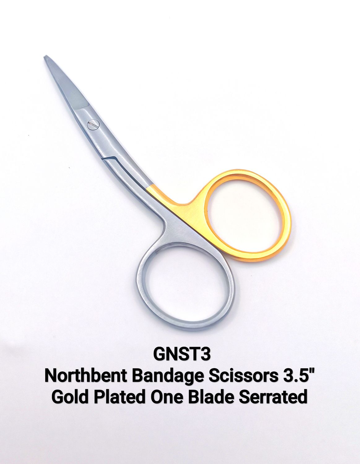 Northbent Bandage Scissors 3.5" One Gold Ring &amp; One Blade Serrated