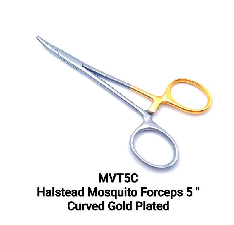 Halstead Mosquito Forceps 5" Curved One Gold Ring