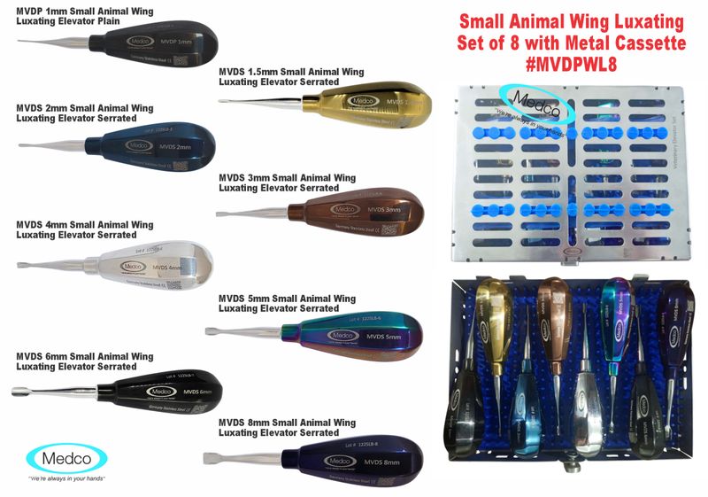 Small Animal Wing Luxating Kit  1.0mm - 8mm Set of 8 w/ Metal Case